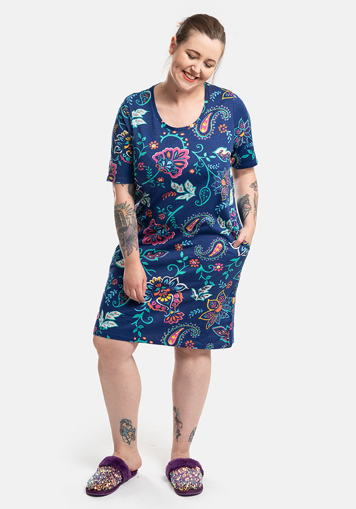 Navy Paisley Print Cotton Nightshirt
