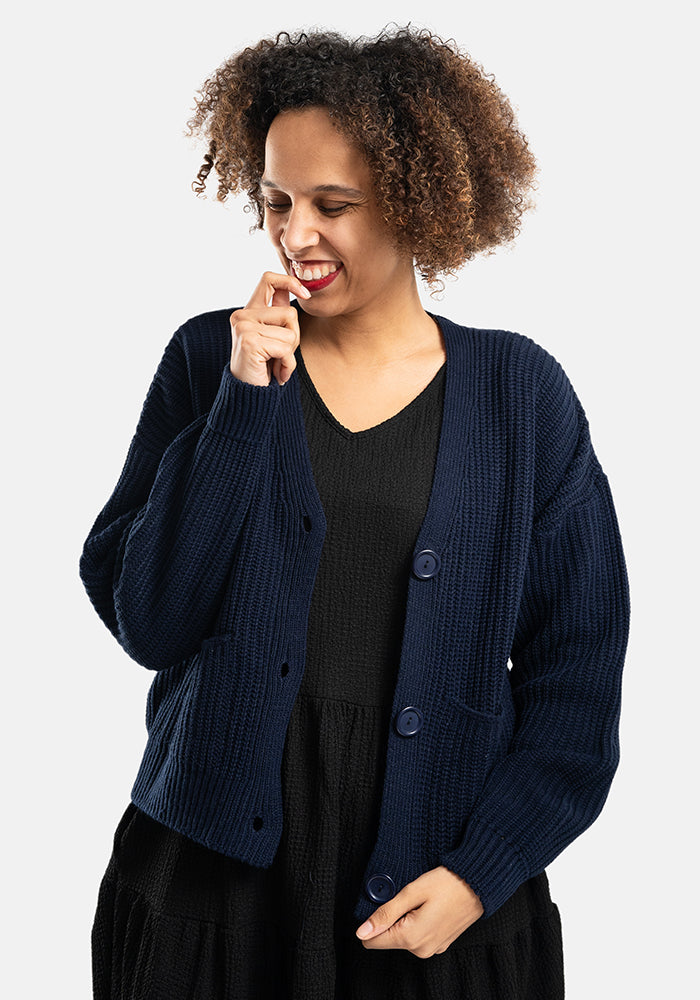 Navy Ribbed Cardigan