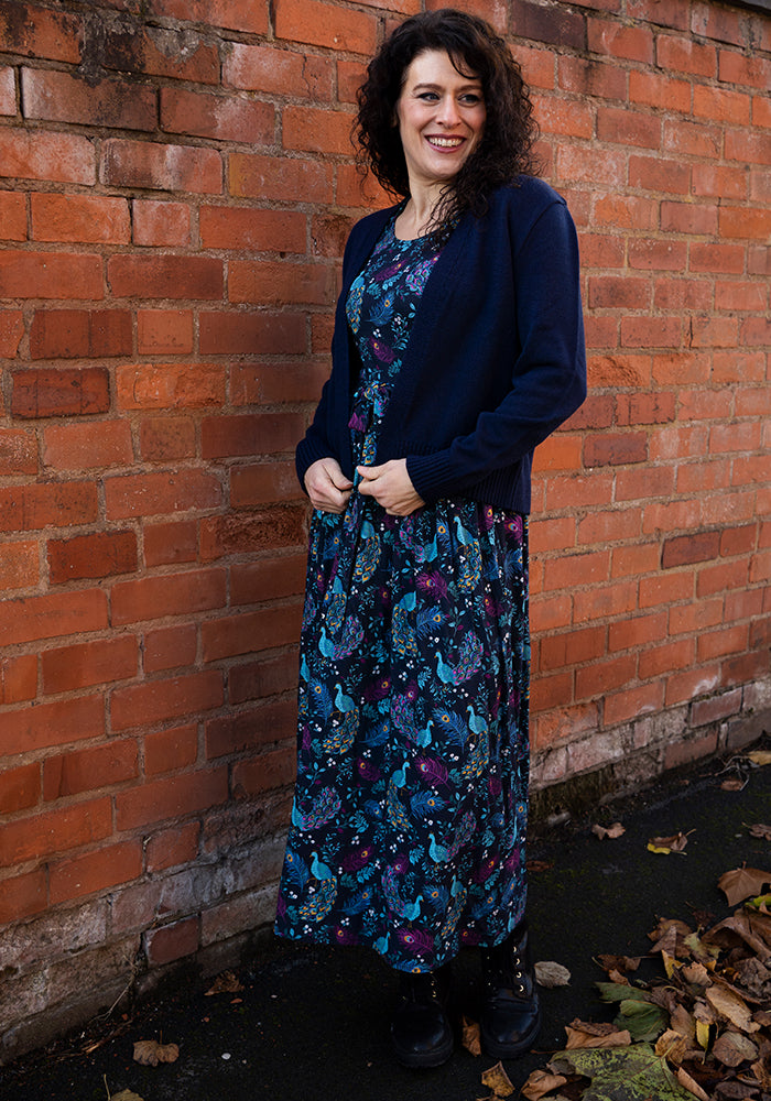 Third angle of Navy Ribbed Cuffed Cardigan