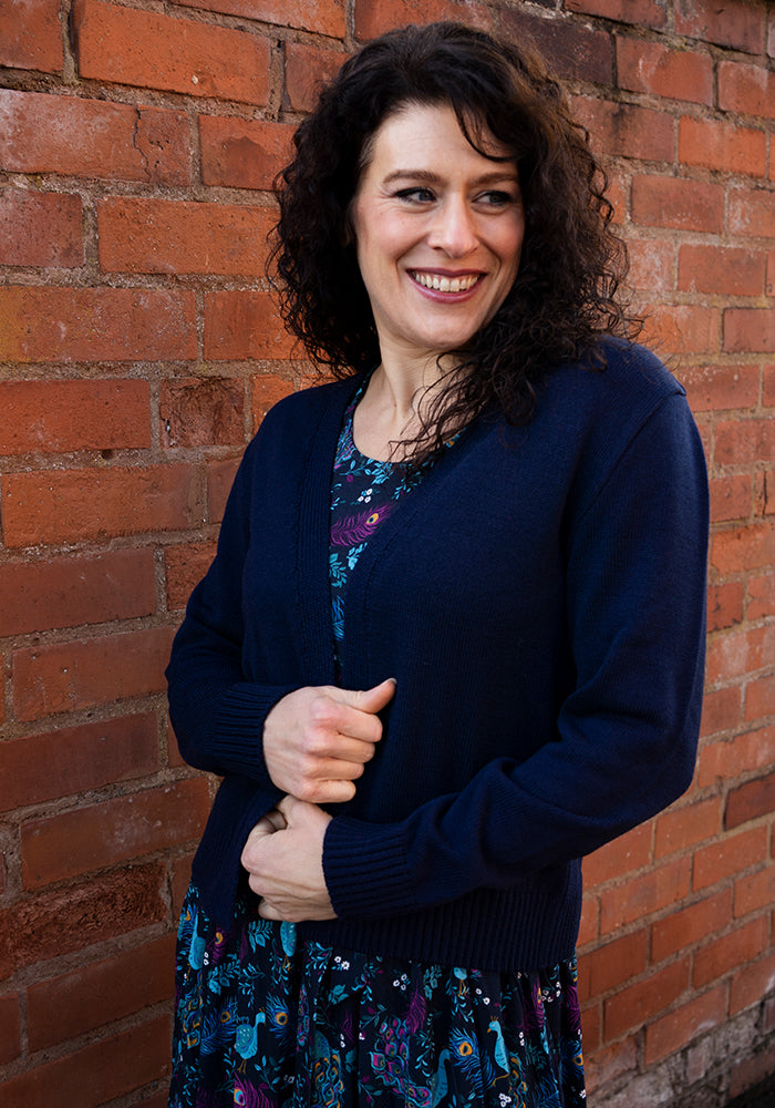 Fourth angle of Navy Ribbed Cuffed Cardigan