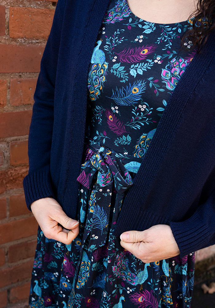 Second angle of Navy Ribbed Cuffed Cardigan