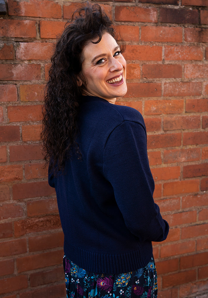 Fifth angle of Navy Ribbed Cuffed Cardigan
