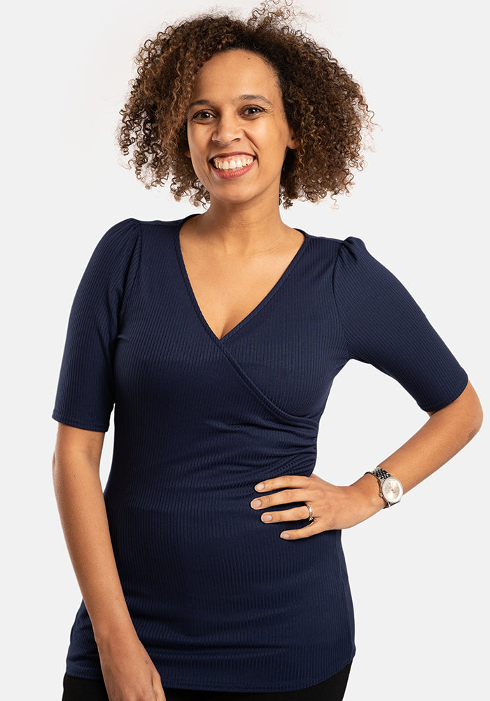 Navy Wrap Neck Top