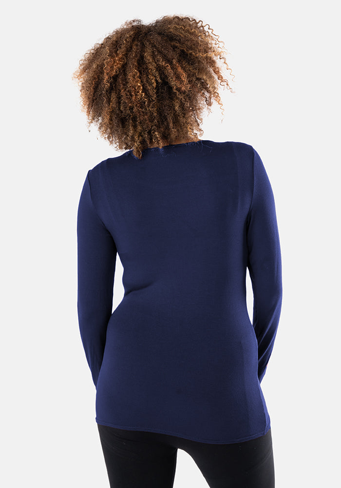 Second angle of Navy Long Sleeve Round Neck Top