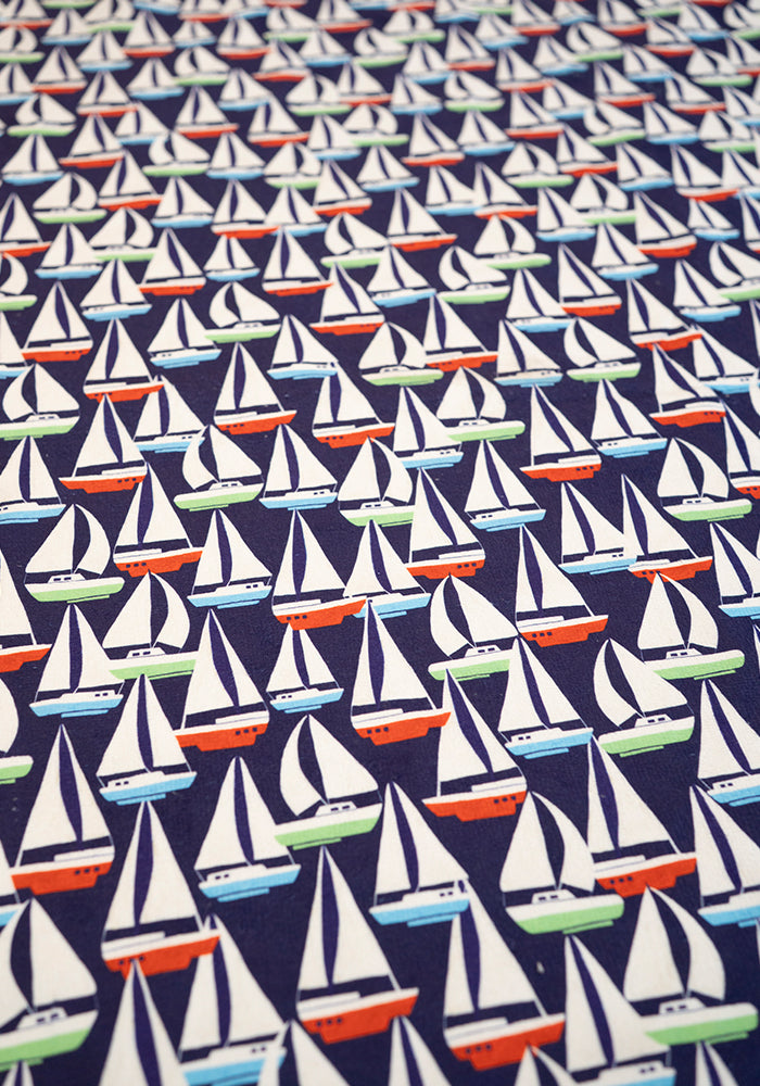 Fifth angle of Navy Sailboats Print Jumbo Bath Sheet