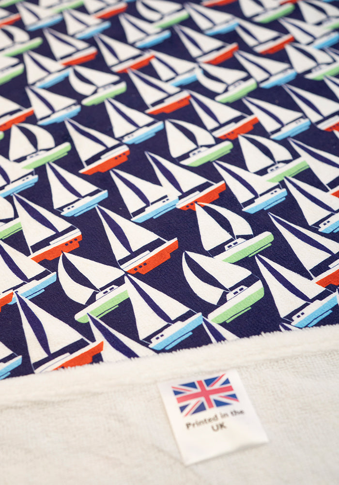 Fourth angle of Navy Sailboats Print Jumbo Bath Sheet