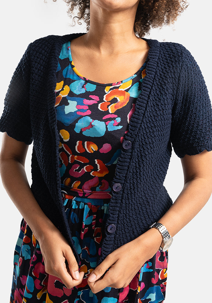 Navy Scallop Short Sleeve Cardigan