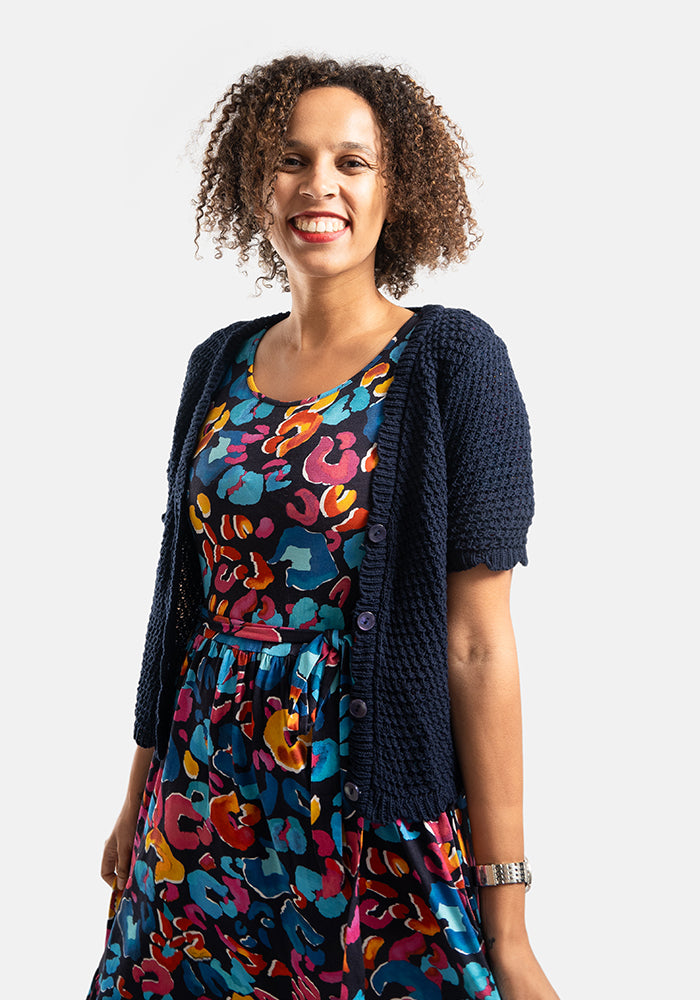 Navy Scallop Short Sleeve Cardigan