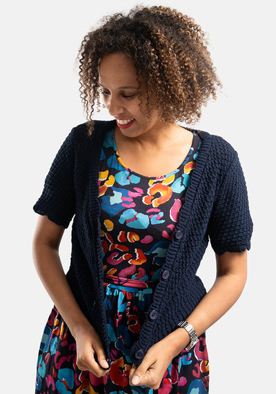 Navy Scallop Short Sleeve Cardigan