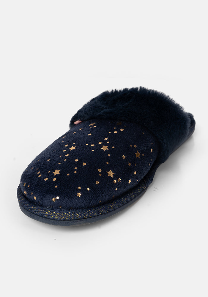 Navy Star Mule Slippers