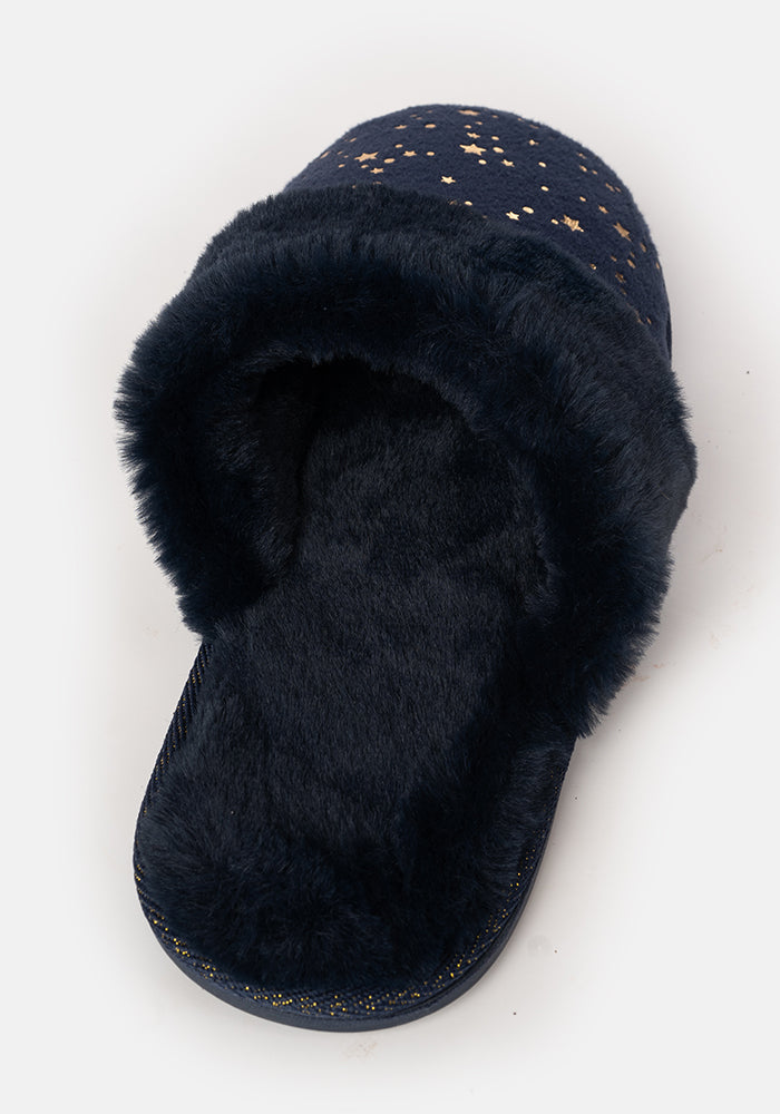 Navy Star Mule Slippers