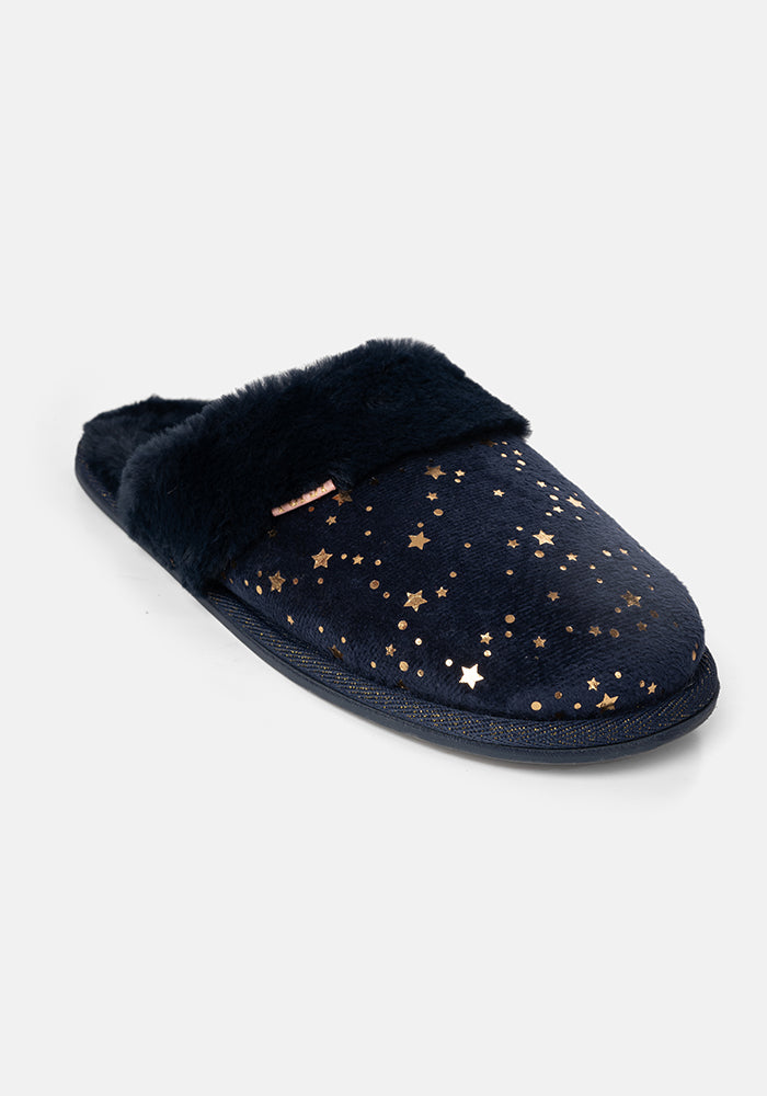 Navy Star Mule Slippers