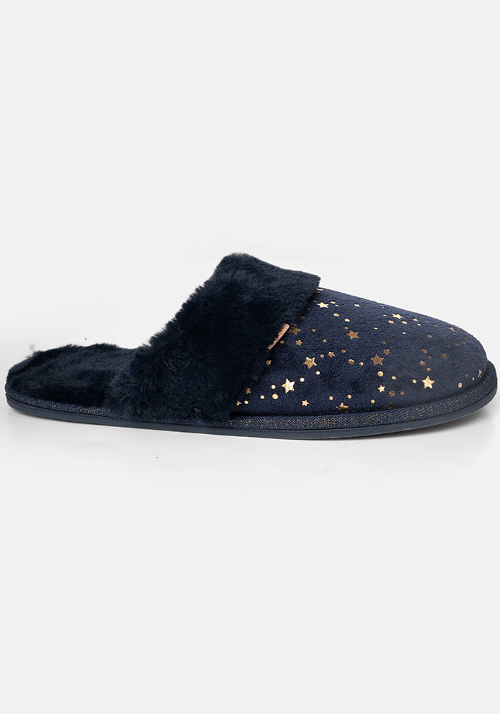 Navy Star Mule Slippers