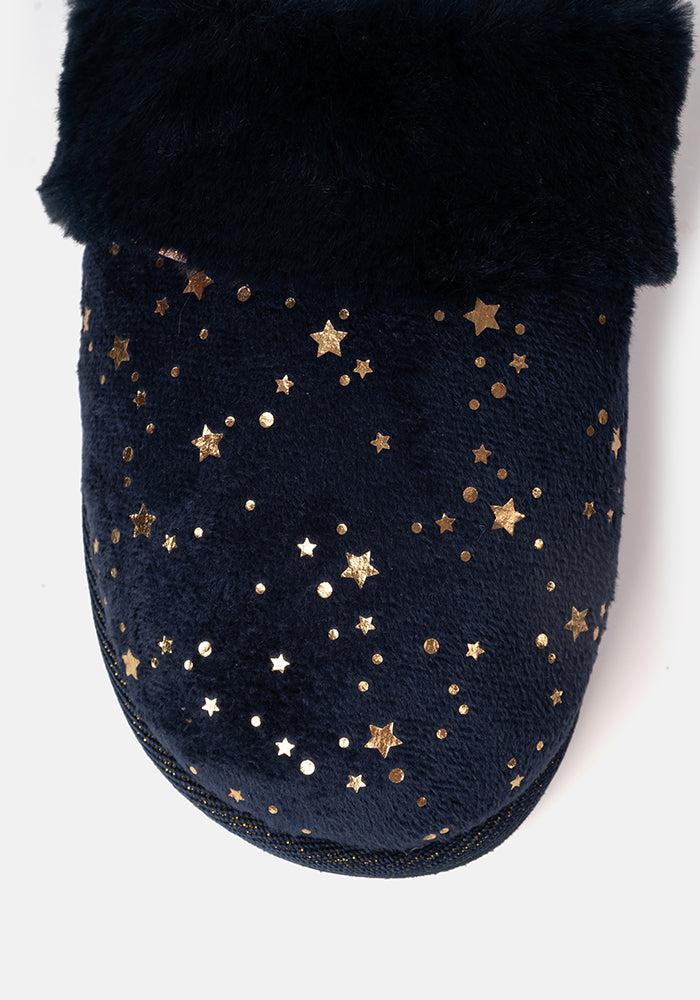 Navy Star Mule Slippers