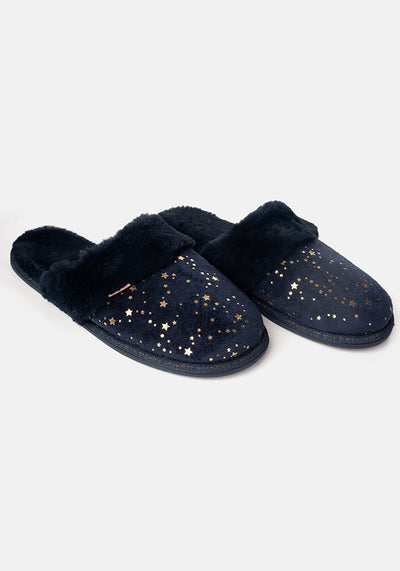 Navy Star Mule Slippers