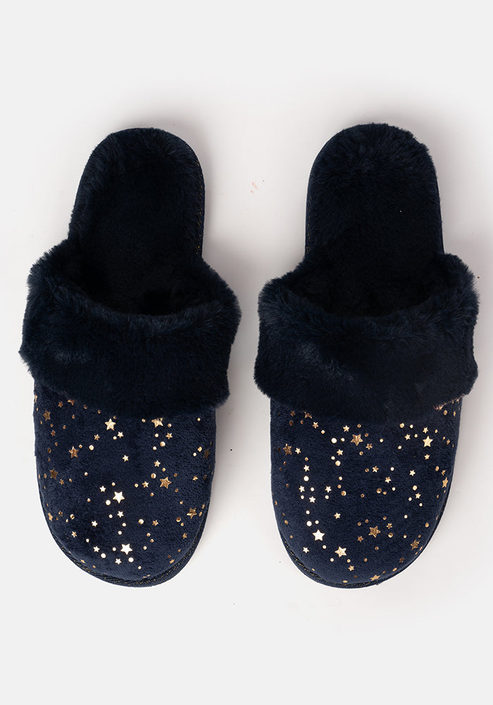 Navy Star Mule Slippers