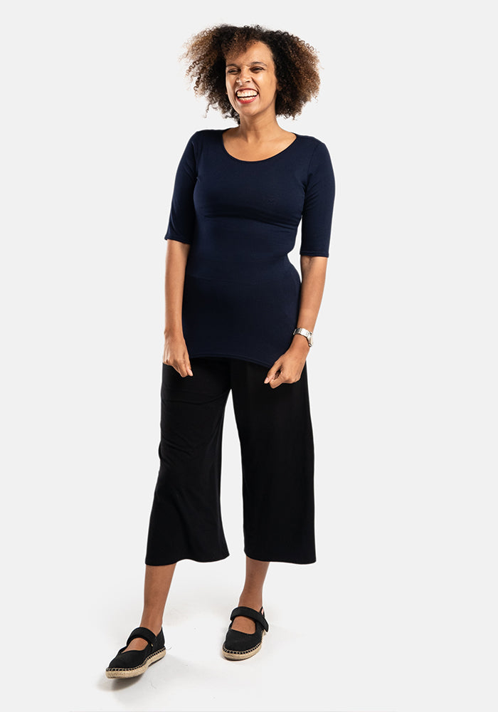Second angle of Navy 1 and 2 Sleeve Round Neck Top