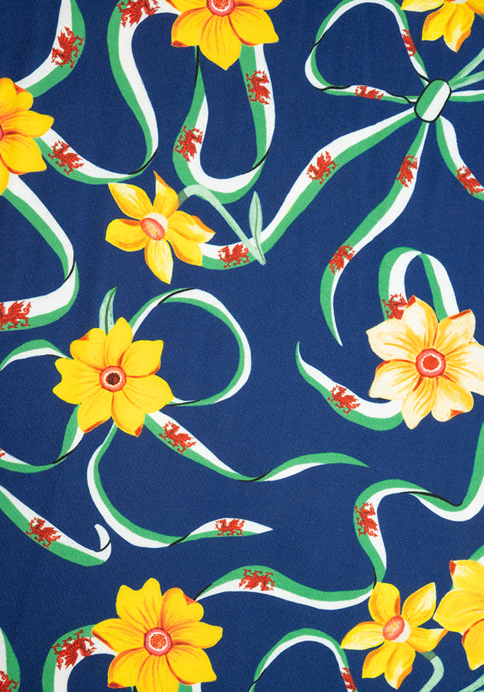 Second angle of Navy Wales Print Gathered Waist Jersey Dress