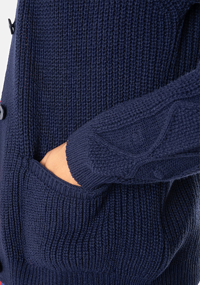 Second angle of Navy Cable Sleeve Cardigan