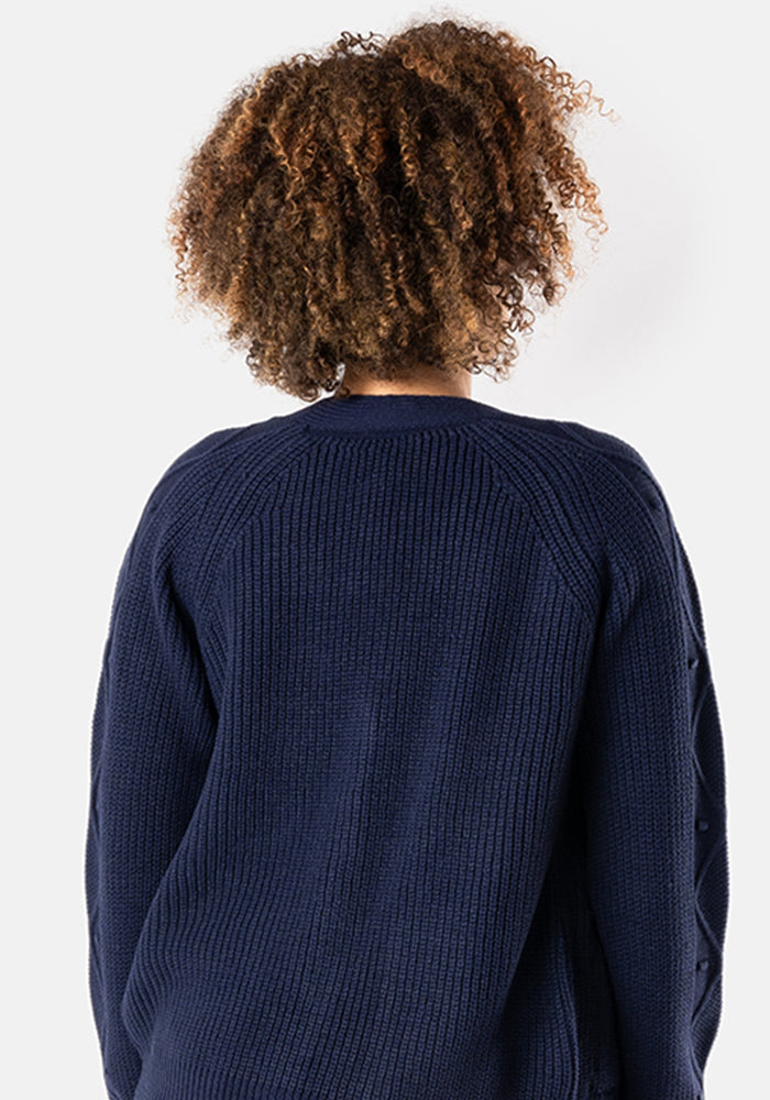 Third angle of Navy Cable Sleeve Cardigan