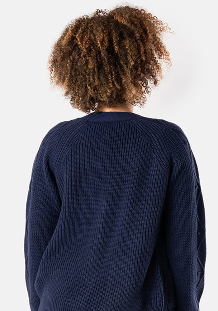 Navy Cable Sleeve Cardigan