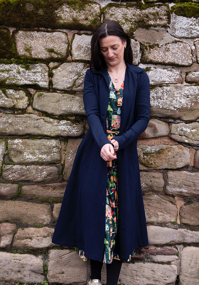 Third angle of Carrington Navy Ponte Dress Coat (Coatigan)