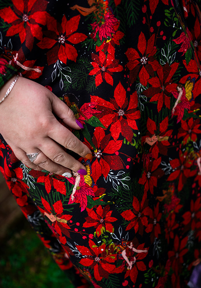Nea Poinsettia Fairy Print Cotton Midi Dress