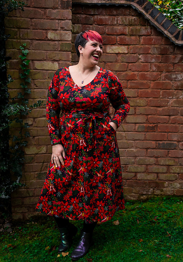 Nea Poinsettia Fairy Print Cotton Midi Dress