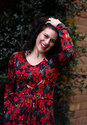 Nea Poinsettia Fairy Print Cotton Midi Dress