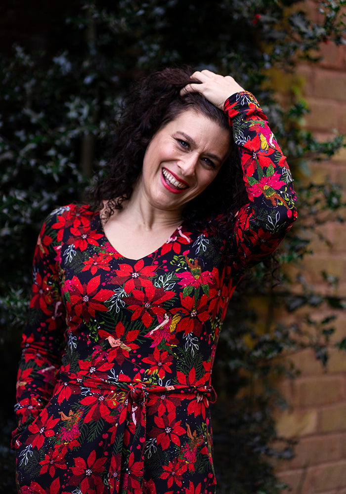 Nea Poinsettia Fairy Print Cotton Midi Dress