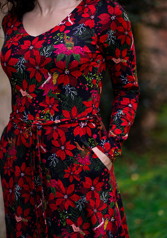 Nea Poinsettia Fairy Print Cotton Midi Dress