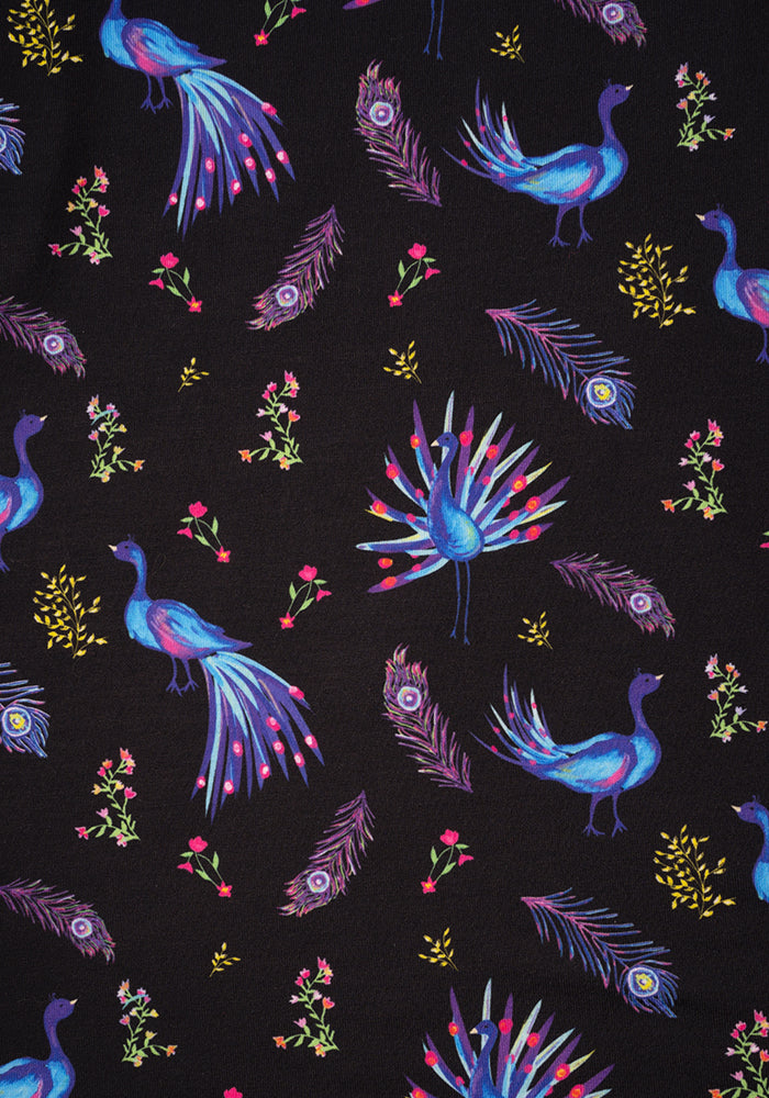 Neela Peacocks Print Trapeze Dress