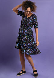 Neela Peacocks Print Trapeze Dress