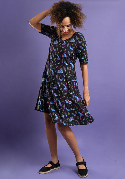 Neela Peacocks Print Trapeze Dress