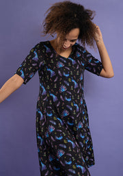 Neela Peacocks Print Trapeze Dress