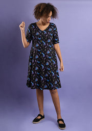 Neela Peacocks Print Trapeze Dress
