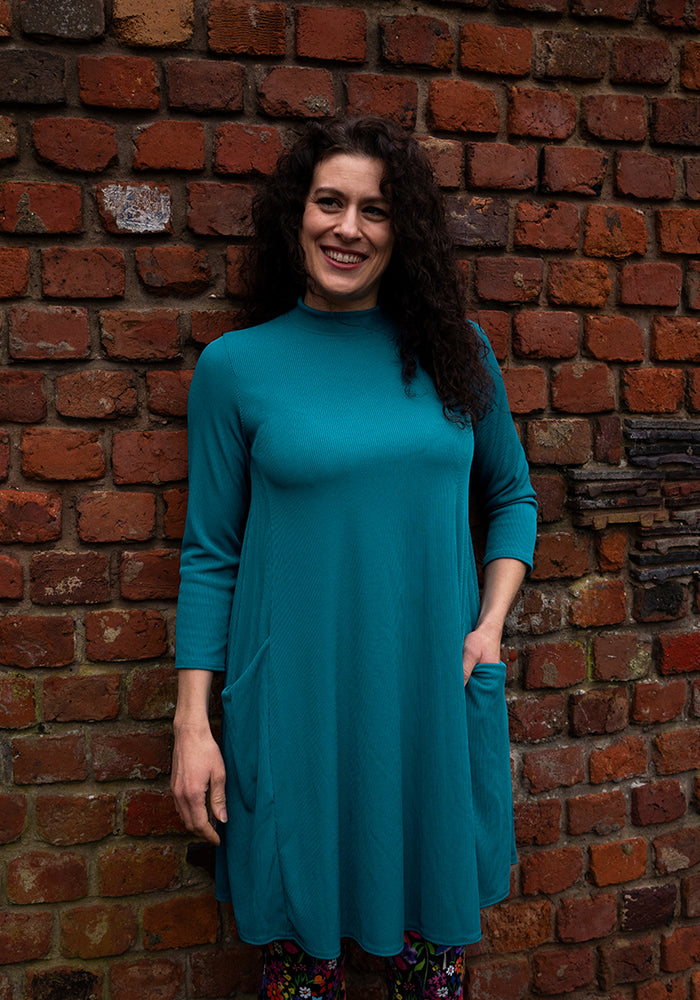 Sixth angle of Nell Teal Turtle Neck Long Line Tunic
