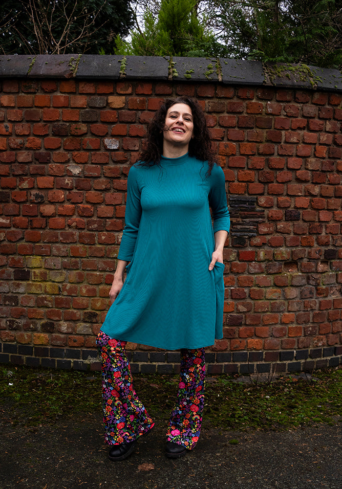 Fourth angle of Nell Teal Turtle Neck Long Line Tunic