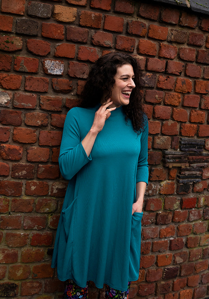 Front view of Nell Teal Turtle Neck Long Line Tunic