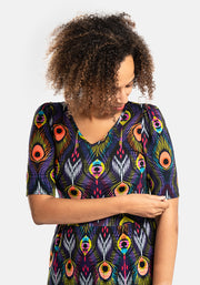 Nemali Peacock Feathers Print Cotton Midaxi Dress