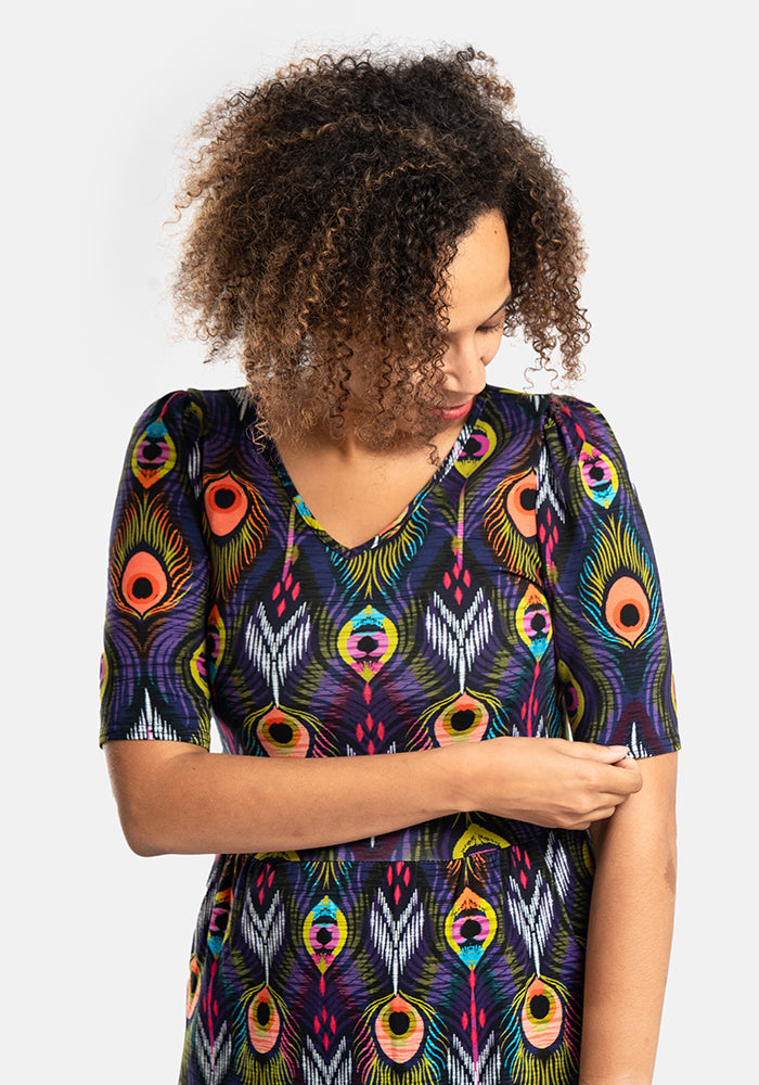Nemali Peacock Feathers Print Cotton Midaxi Dress