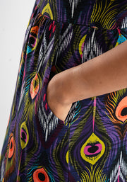 Nemali Peacock Feathers Print Cotton Midaxi Dress