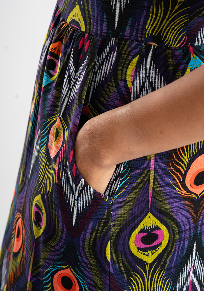 Nemali Peacock Feathers Print Cotton Midaxi Dress