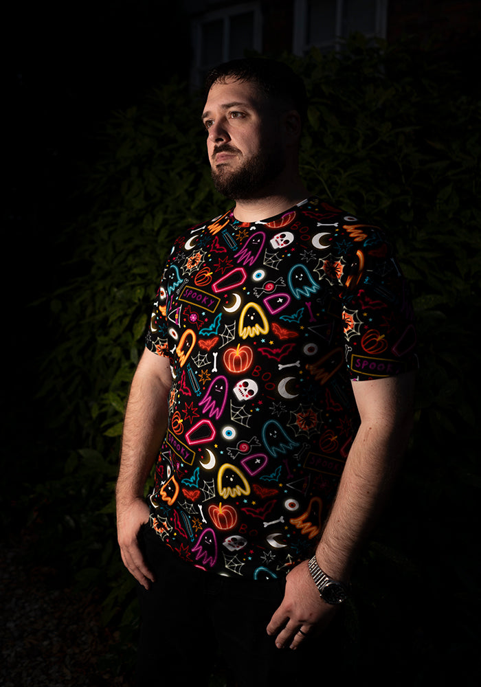 Neon Spooky Fun Print Adults Cotton T-Shirt
