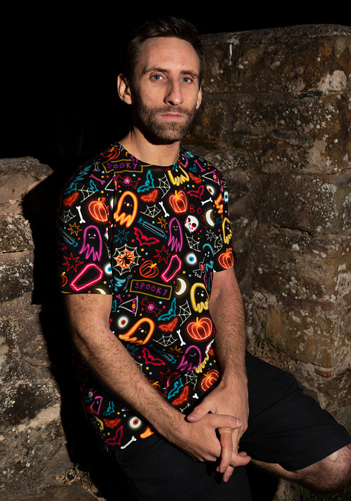 Neon Spooky Fun Print Adults Cotton T-Shirt
