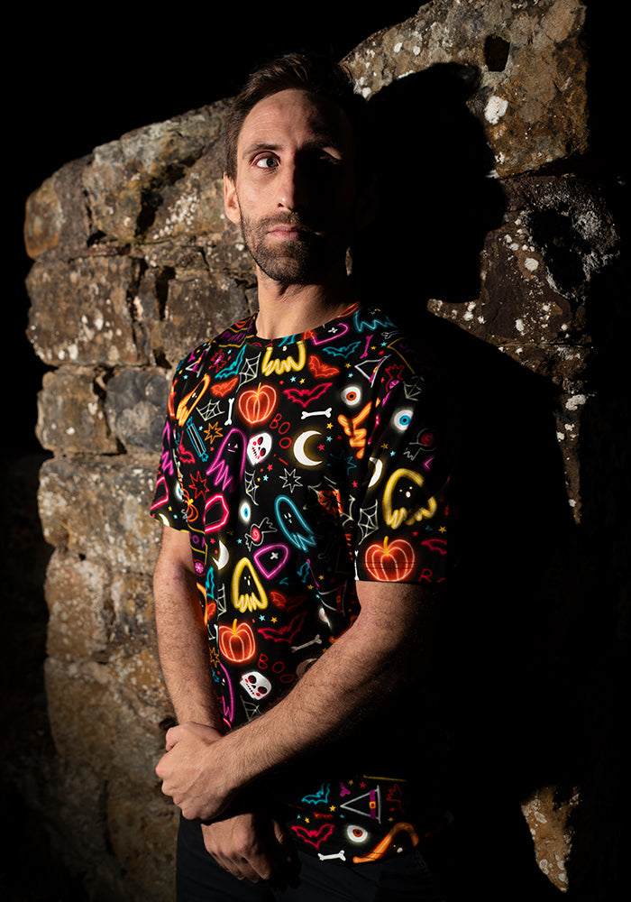 Neon Spooky Fun Print Adults Cotton T-Shirt