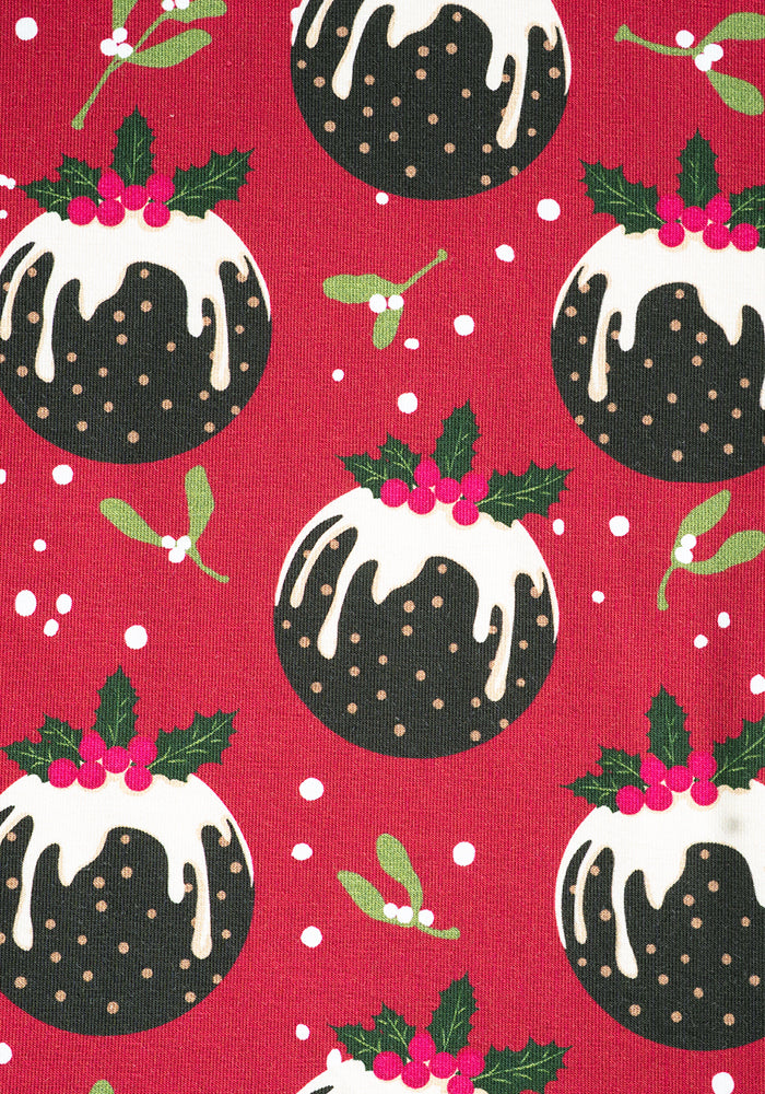 Children's Christmas Puddings Print Cotton T-Shirt (Crimson)
