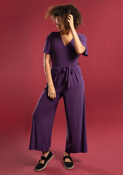 Nico Plain Purple Culotte Leg Jumpsuit