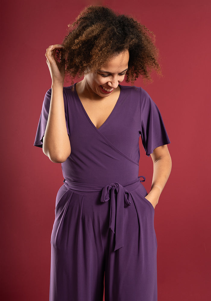 Nico Plain Purple Culotte Leg Jumpsuit