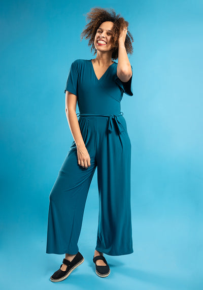 Nico Plain Teal Culotte Leg Jumpsuit